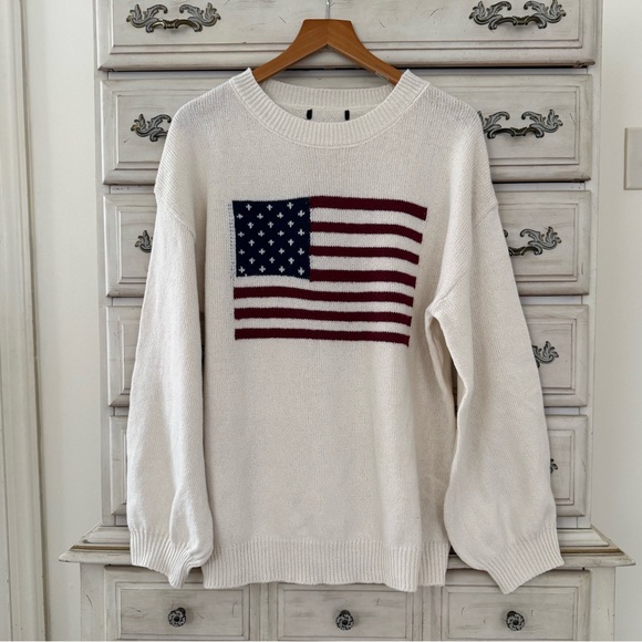 Cream American Flag Oversized Sweater - Picture 2 of 4